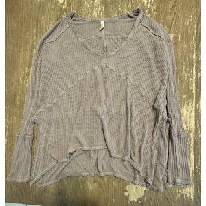 Free People Sunset Park Waffle Thermal Long Sleeve Drippy Soft Gray Small
